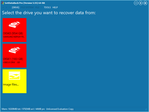 Select drive screen