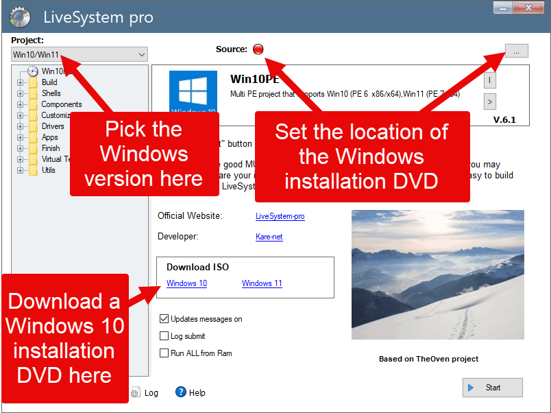 LSP: Windows-Version und Quelle einstellen
