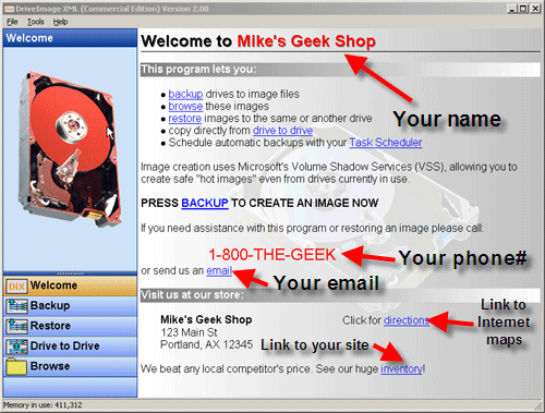DriveImage XML Personalización de los datos de contacto
