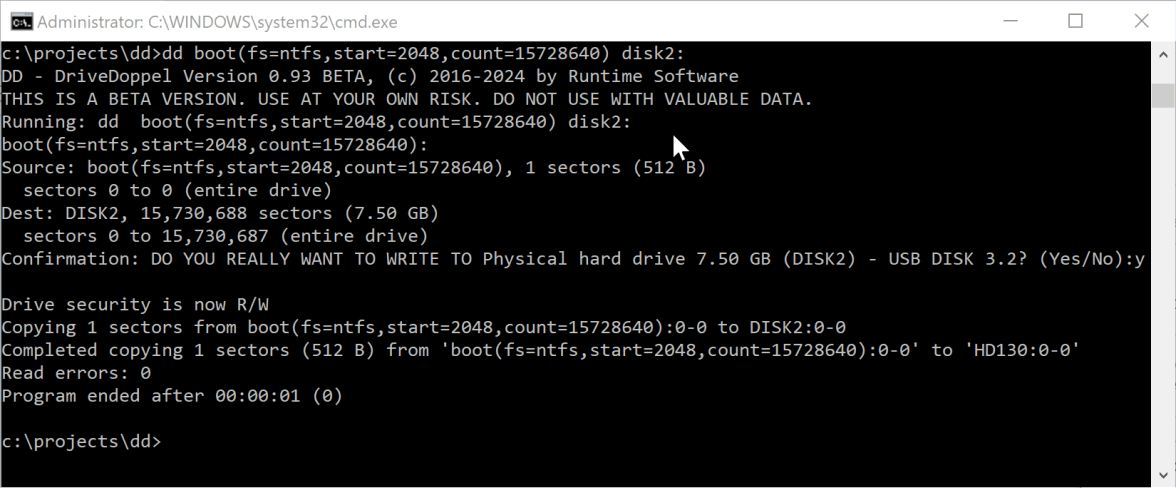 DriveDoppel dans l'invite de commande