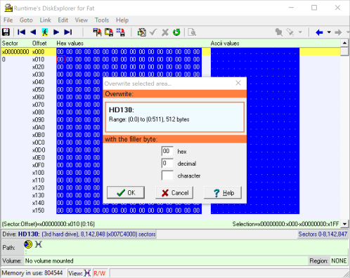 DiskExplorer: Fill sector 0 with zeros