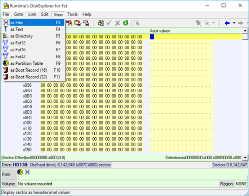 DiskExplorer: Change View to Hex