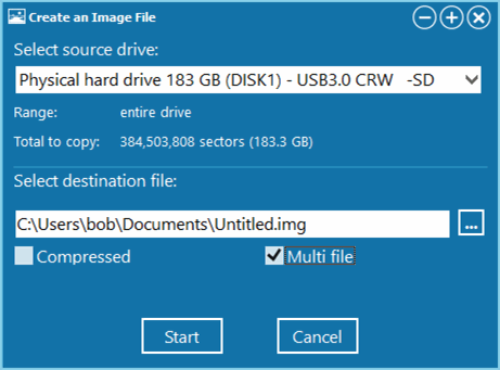 Imaging dialog: Set destination filename